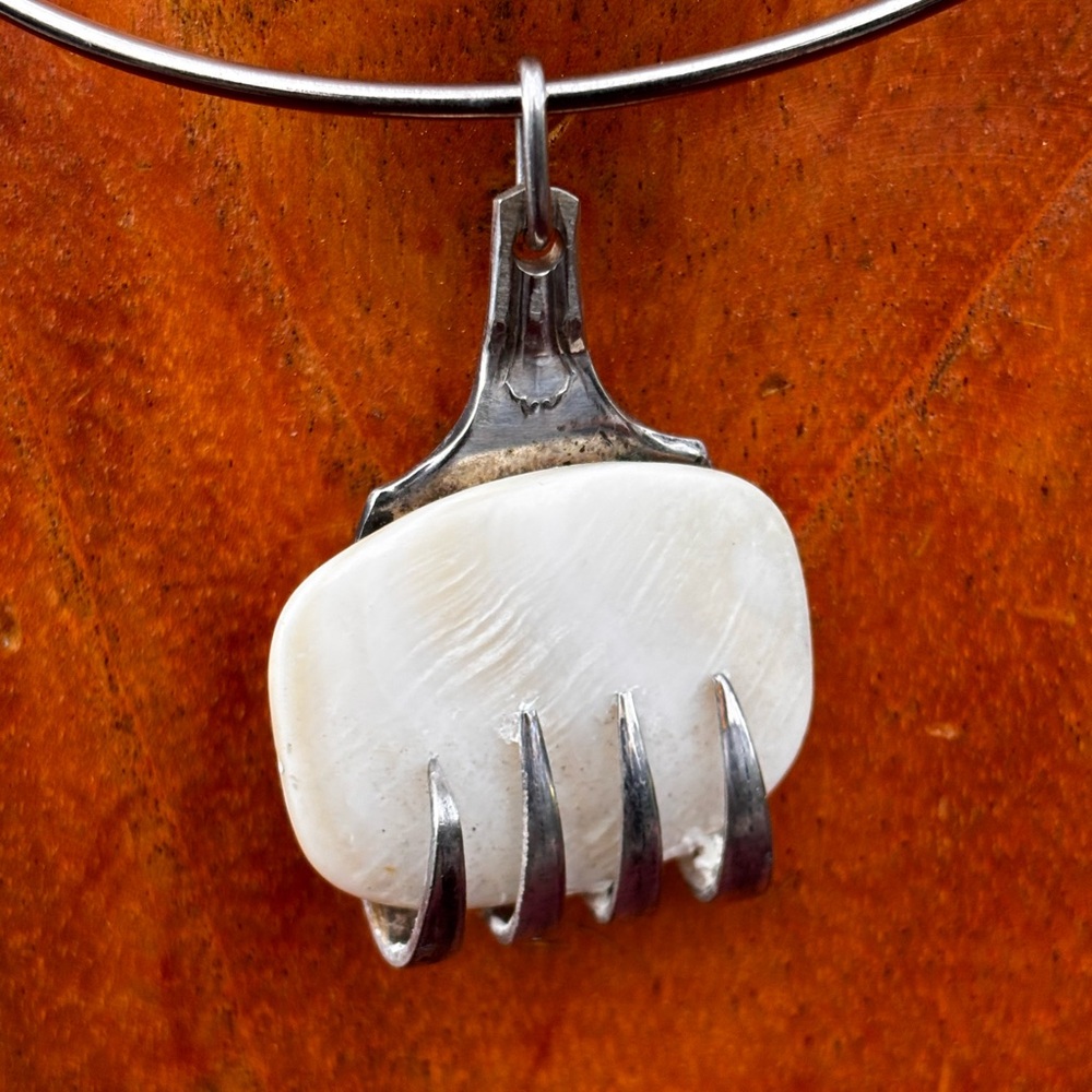 White Mother-of-Pearl and vintage fork Pendant Necklace